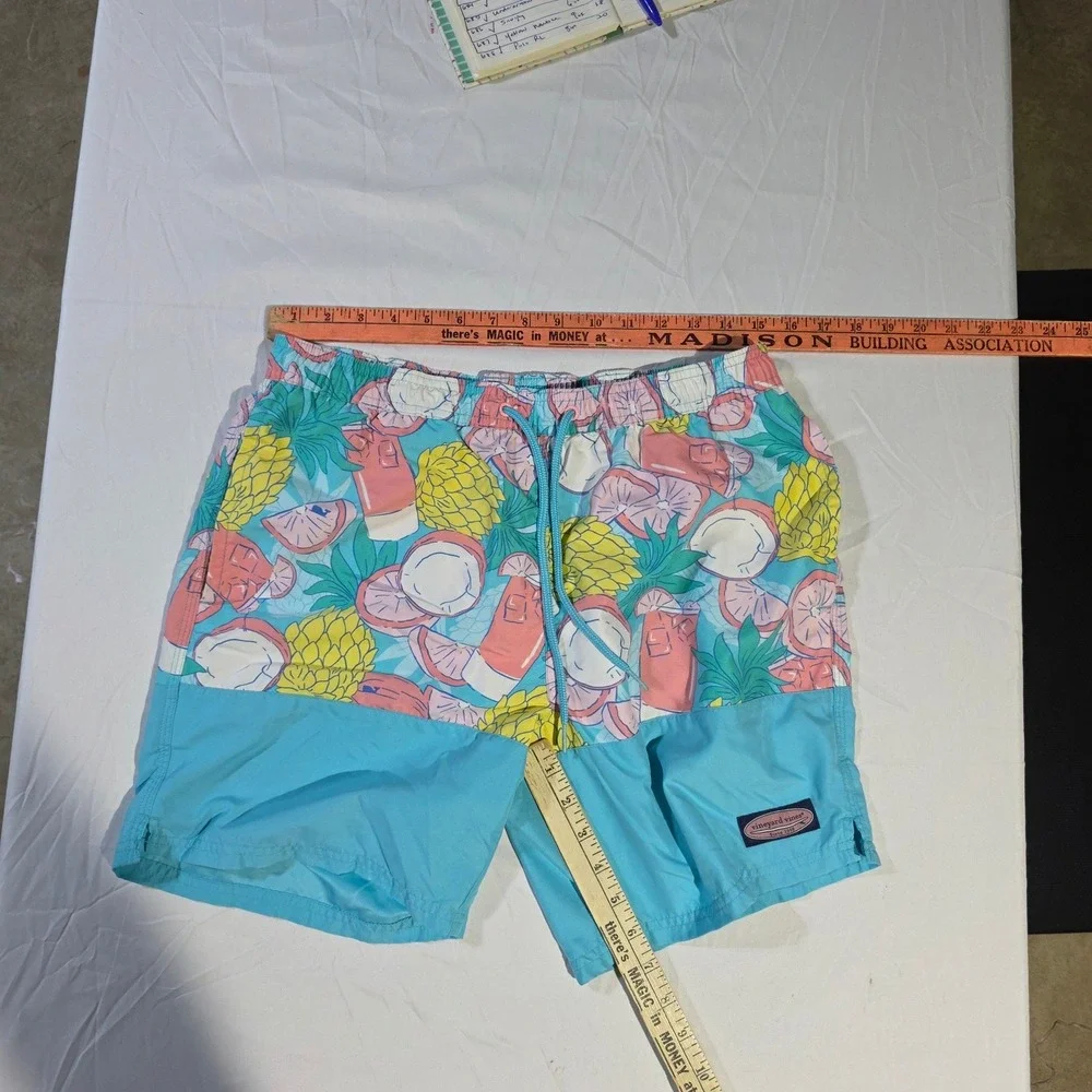 Vineyard Vines Mens Tropical Fruit Cocktail Print Swim Trunks Blue Small